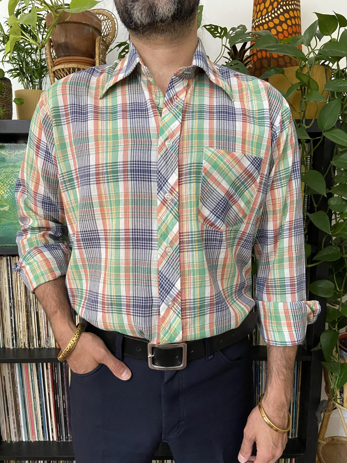 Vintage 1970s Green & Blue Checked Shirt
