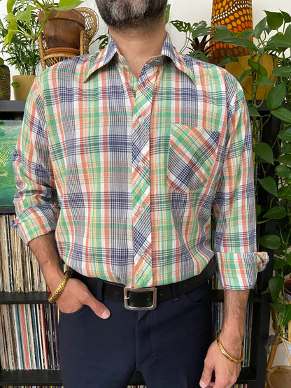 Vintage 1970s Green & Blue Checked Shirt