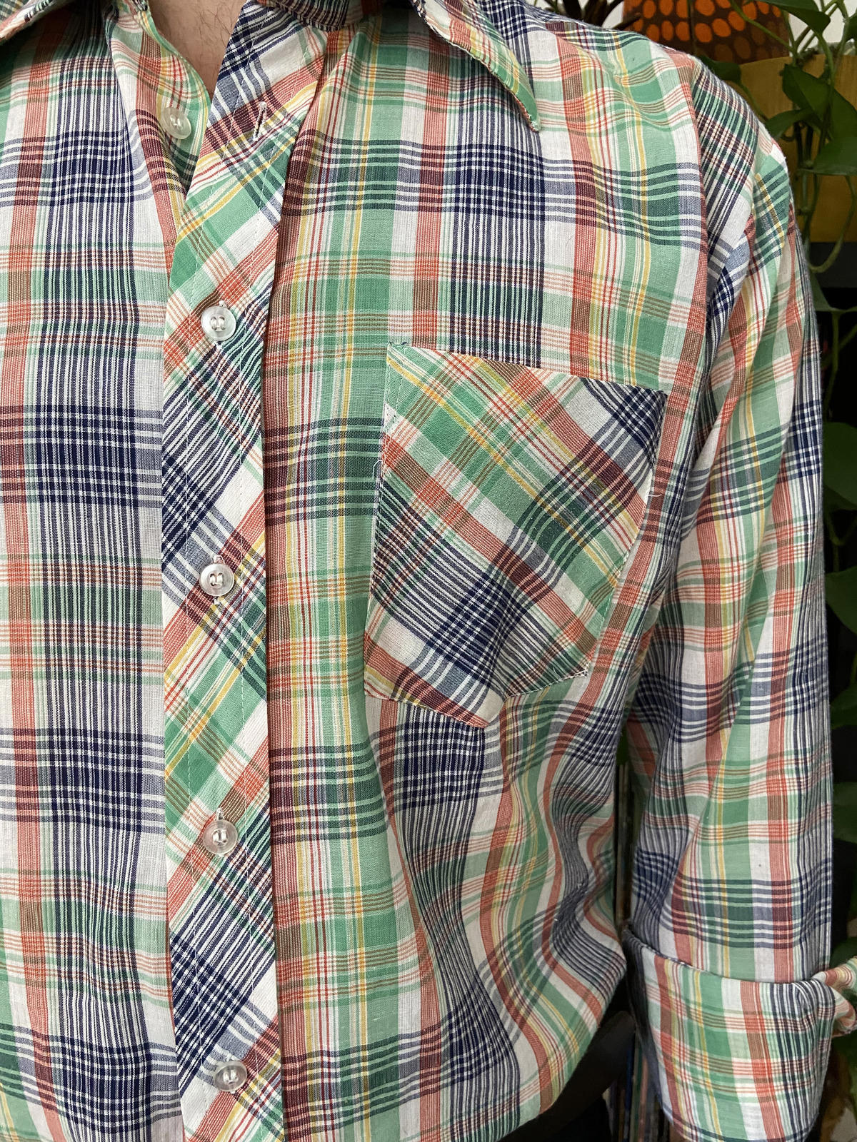 Vintage 1970s Green & Blue Checked Shirt