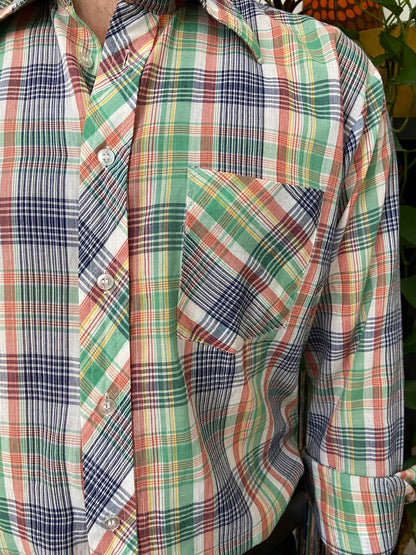 Vintage 1970s Green & Blue Checked Shirt