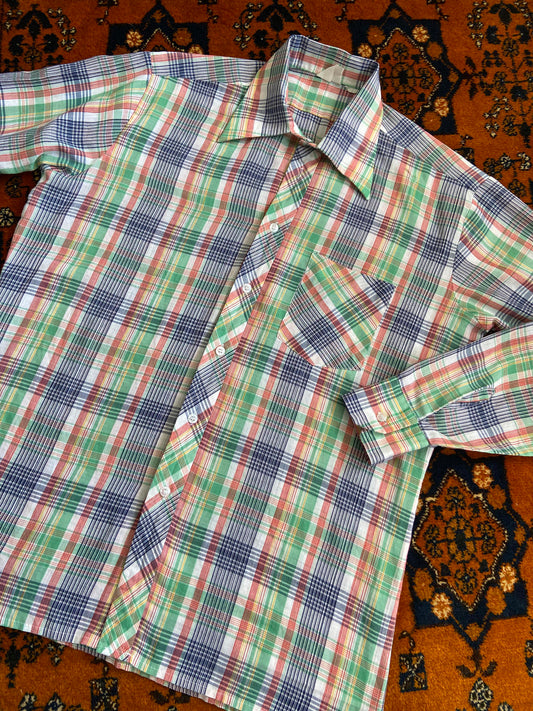 Vintage 1970s Green & Blue Checked Shirt