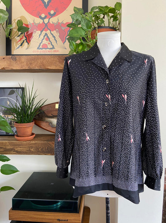 Vintage 1970s Black Japanese Shirt