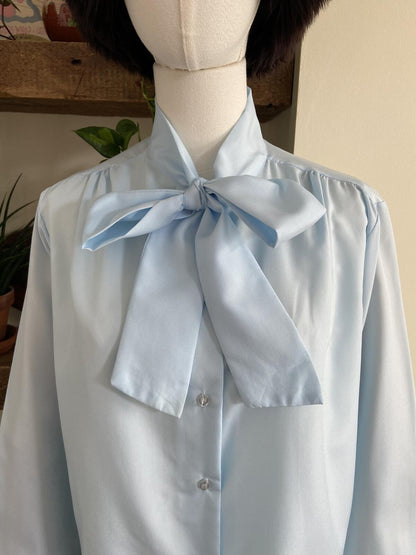 Vintage 1970s Pale Blue Pussybow Blouse