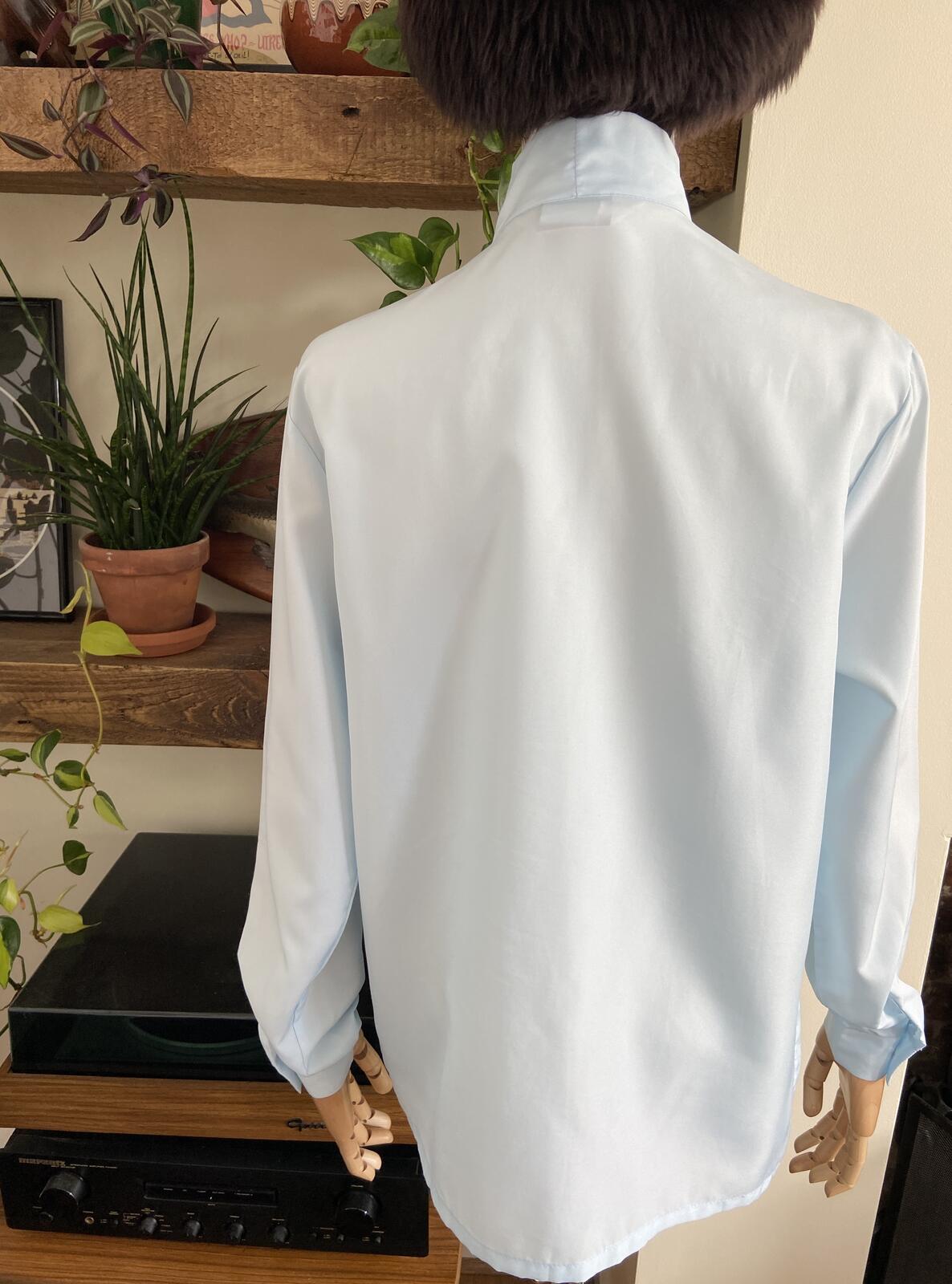 Vintage 1970s Pale Blue Pussybow Blouse