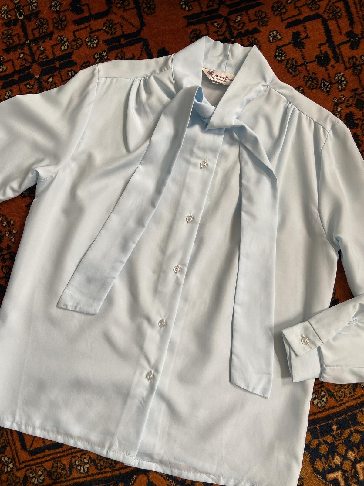 Vintage 1970s Pale Blue Pussybow Blouse