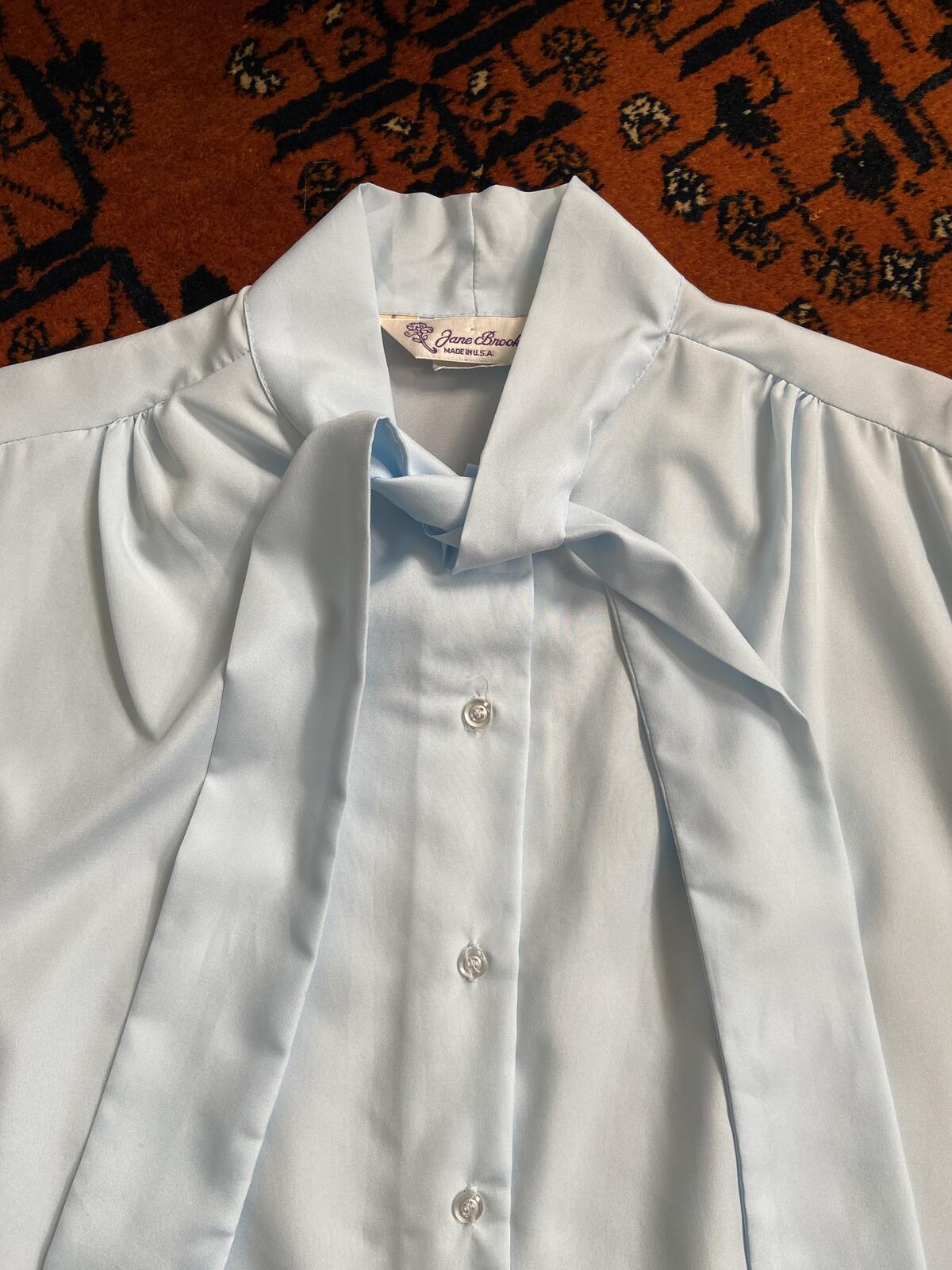 Vintage 1970s Pale Blue Pussybow Blouse
