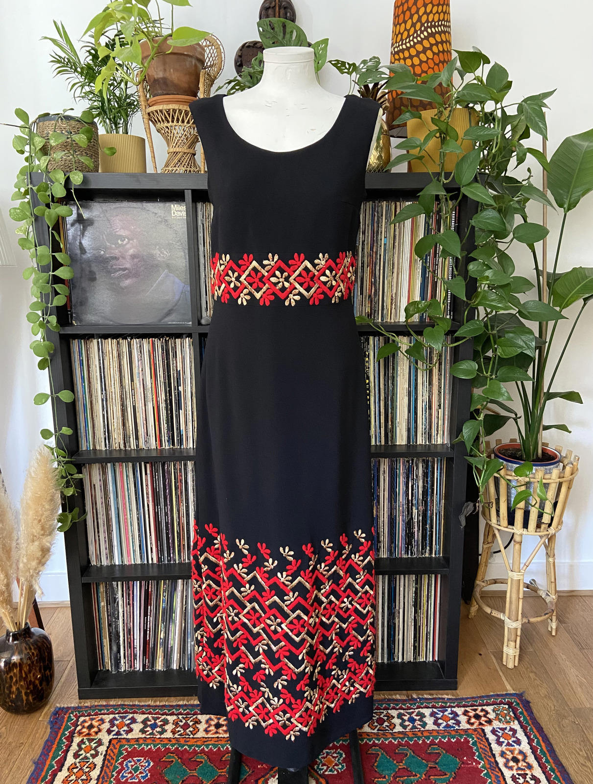 Vintage 1960s Black Embroidered Shift Dress