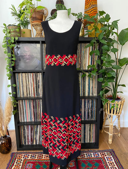 Vintage 1960s Black Embroidered Shift Dress