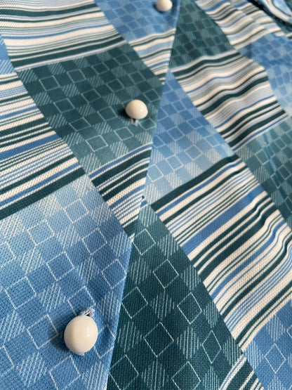 Vintage 1960s Blue Geometric Print Shirt
