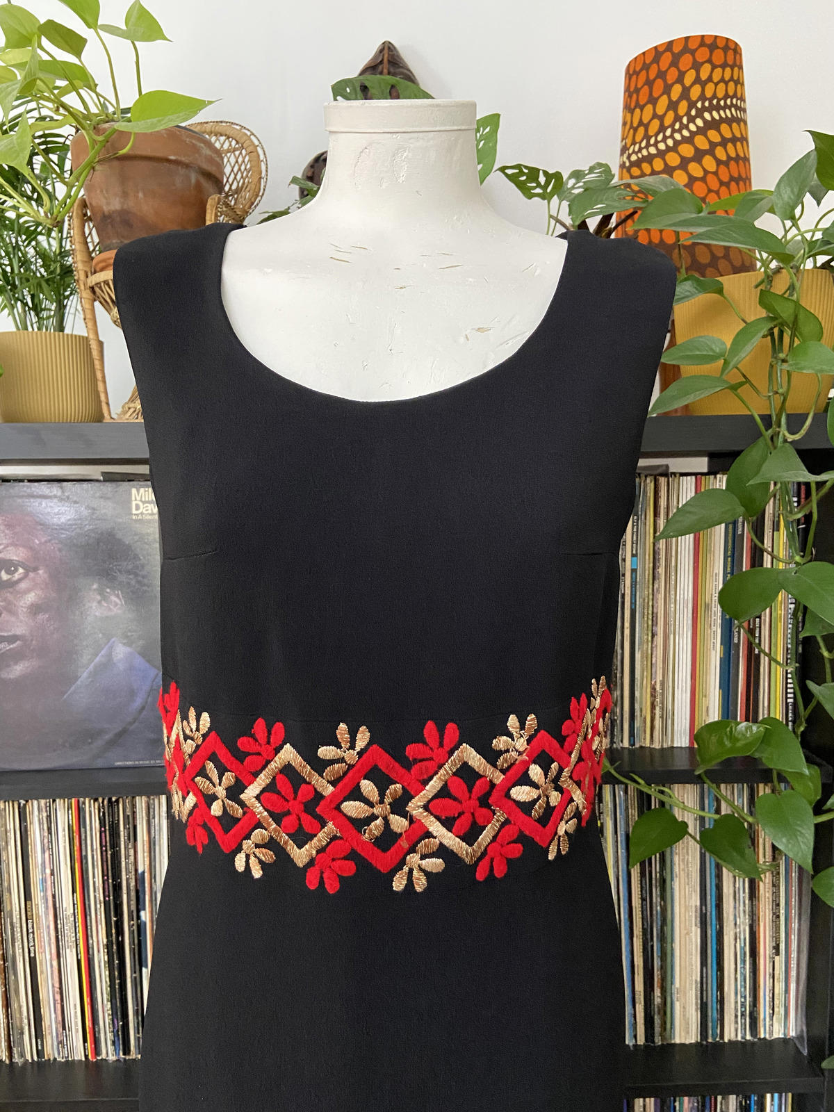 Vintage 1960s Black Embroidered Shift Dress