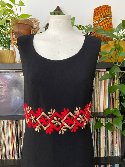 Vintage 1960s Black Embroidered Shift Dress