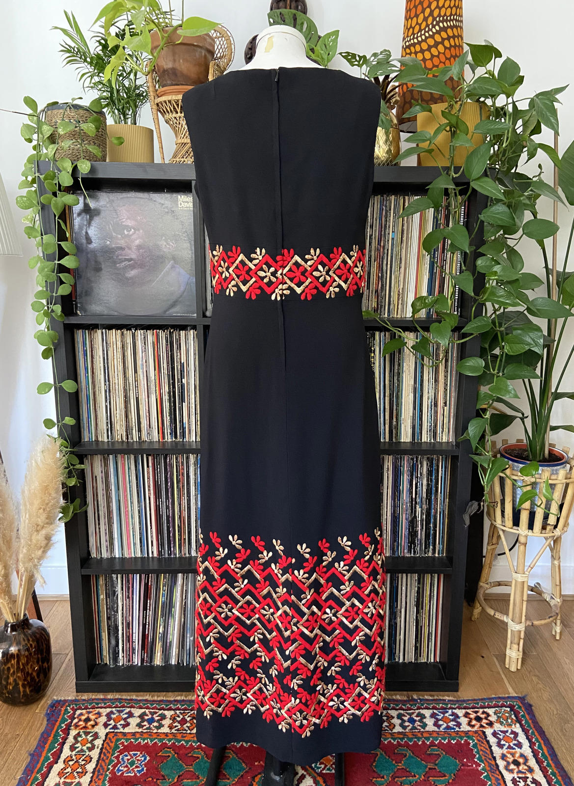 Vintage 1960s Black Embroidered Shift Dress
