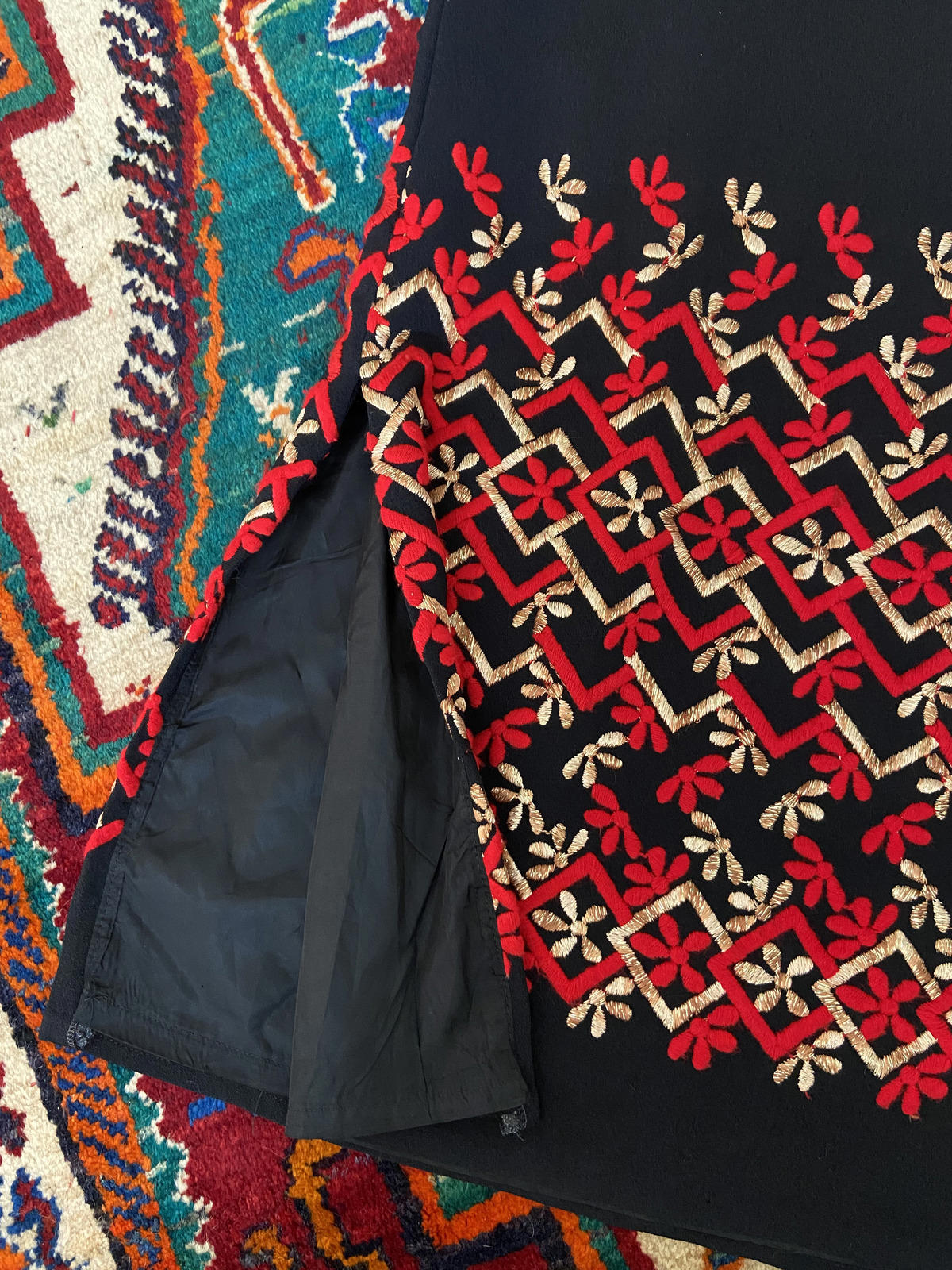 Vintage 1960s Black Embroidered Shift Dress