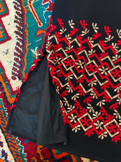 Vintage 1960s Black Embroidered Shift Dress