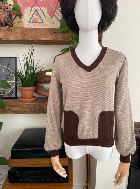 Vintage 1970s Beige Brown Jumper