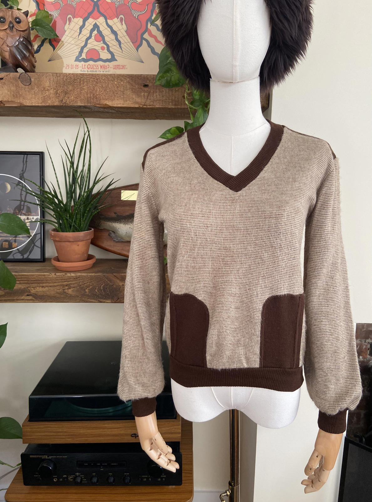 Vintage 1970s Beige Brown Jumper