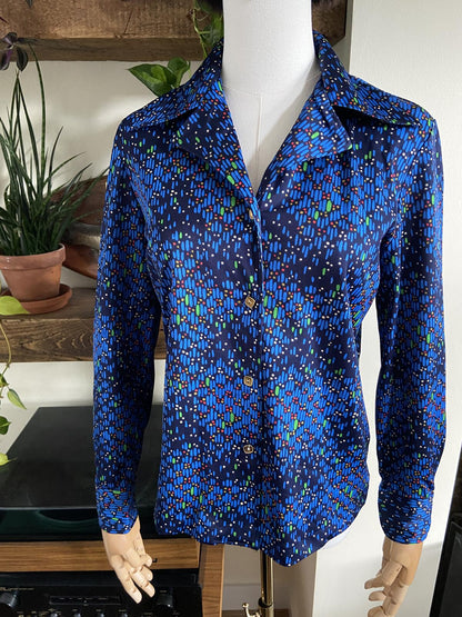 Vintage 1970s Navy Print Japanese Shirt