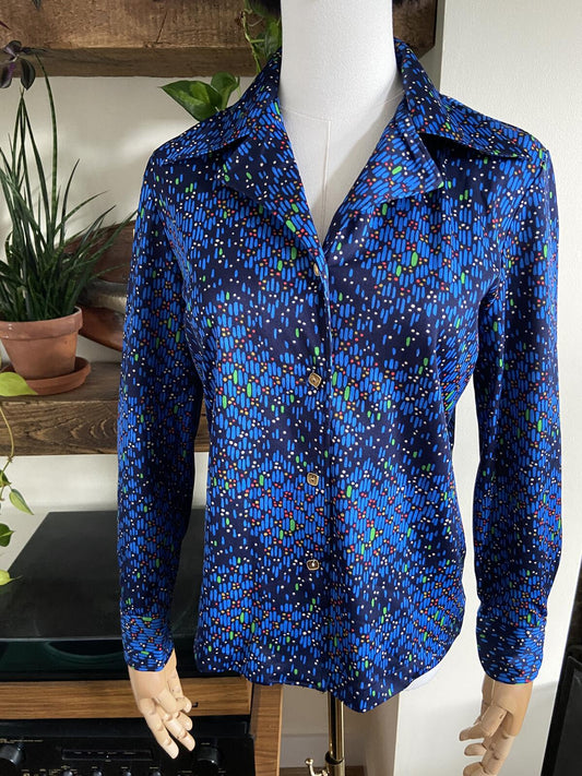 Vintage 1970s Navy Print Japanese Shirt