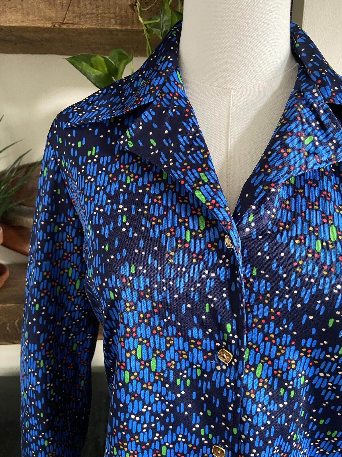 Vintage 1970s Navy Print Japanese Shirt