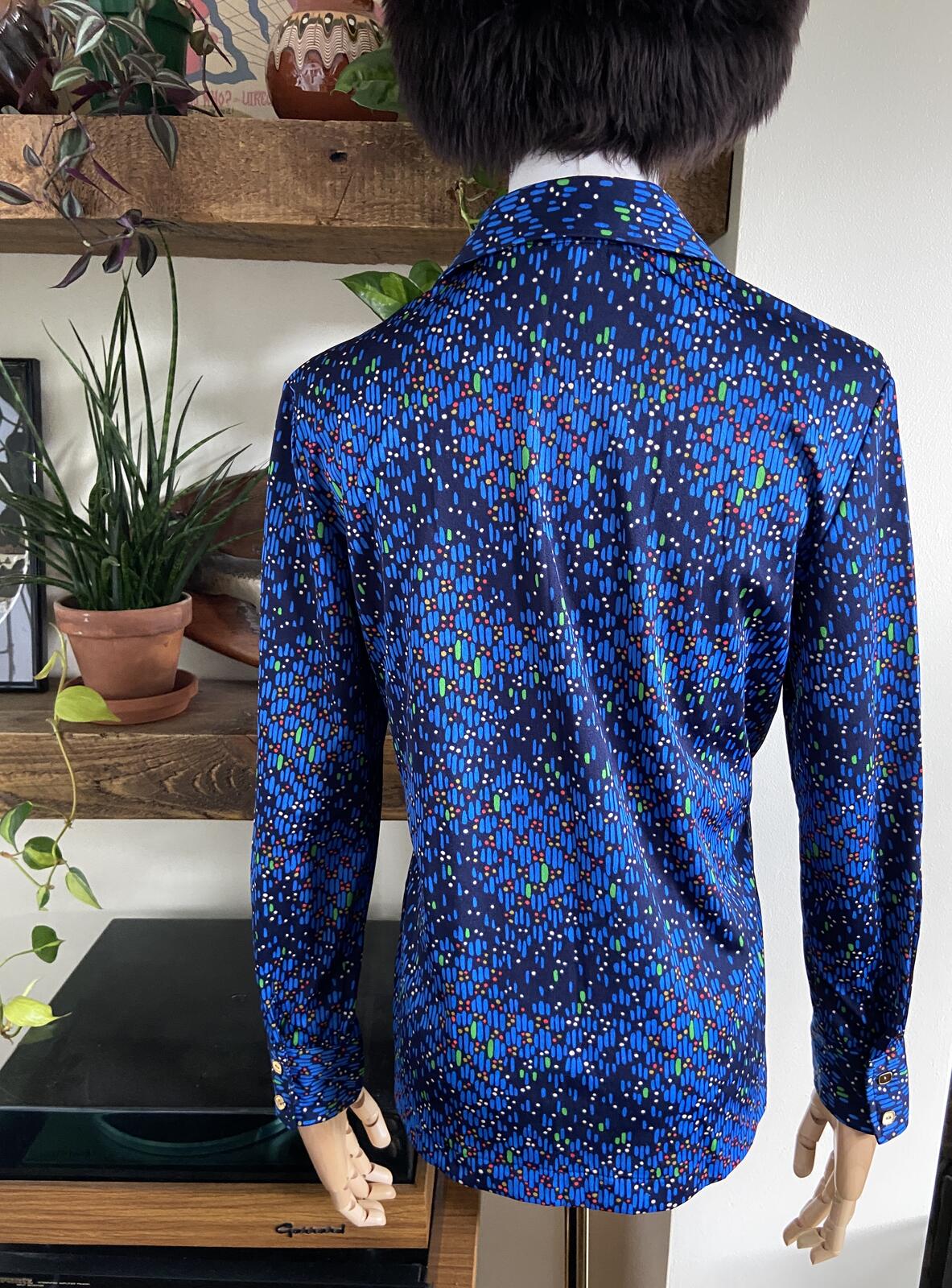 Vintage 1970s Navy Print Japanese Shirt