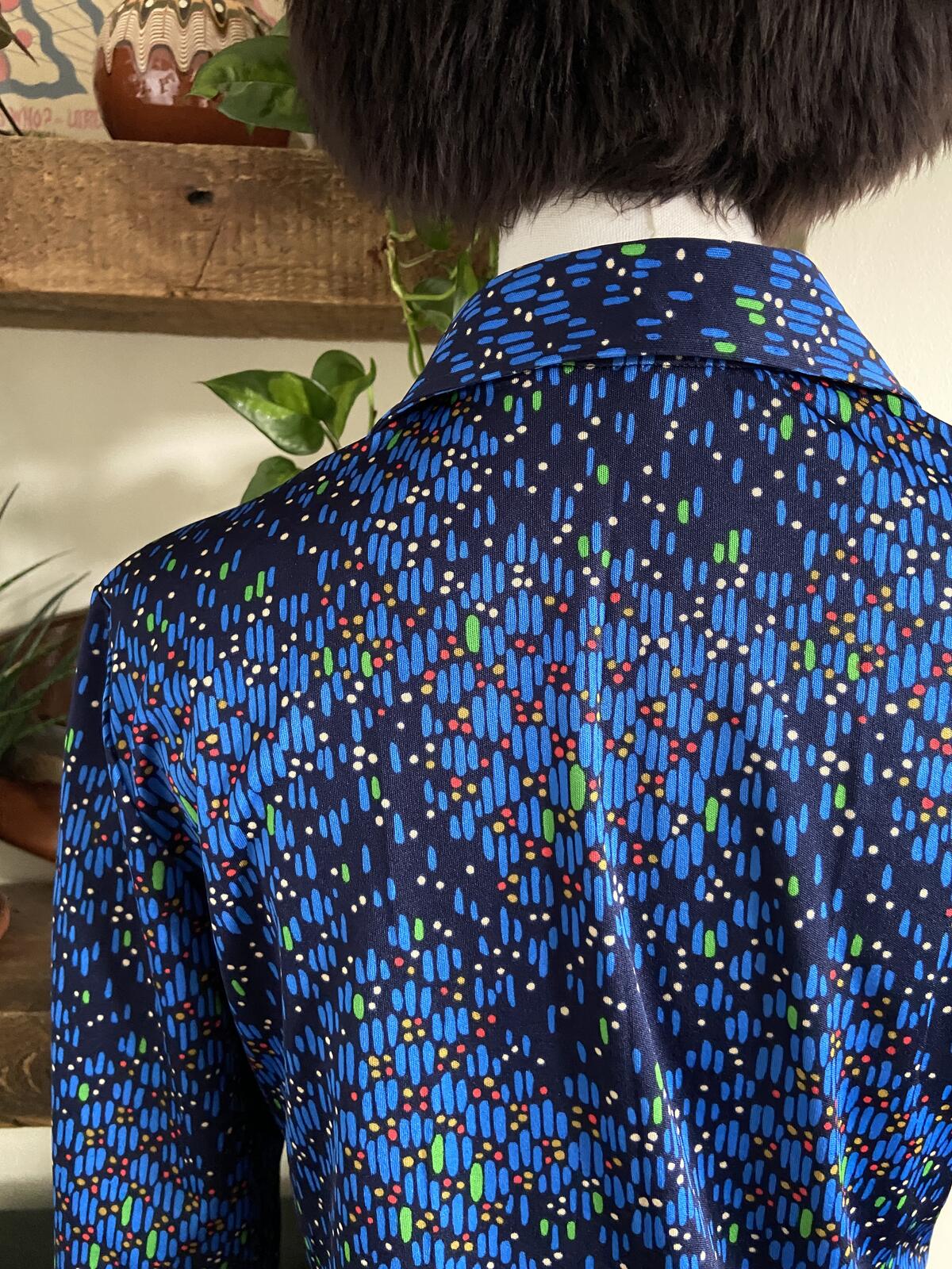 Vintage 1970s Navy Print Japanese Shirt