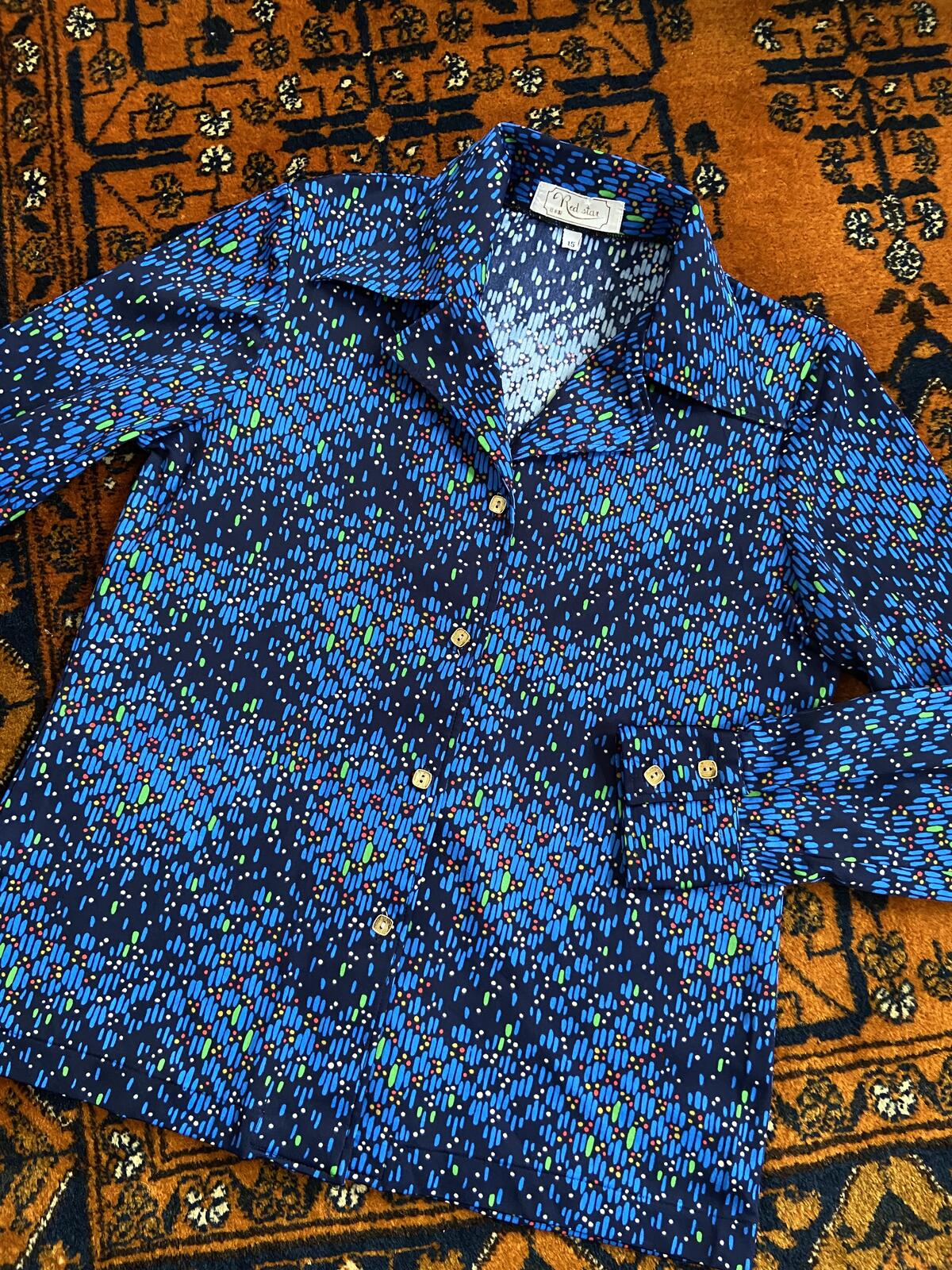 Vintage 1970s Navy Print Japanese Shirt
