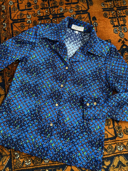 Vintage 1970s Navy Print Japanese Shirt