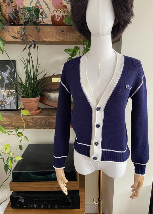 Vintage 1980s Navy & White Cardigan