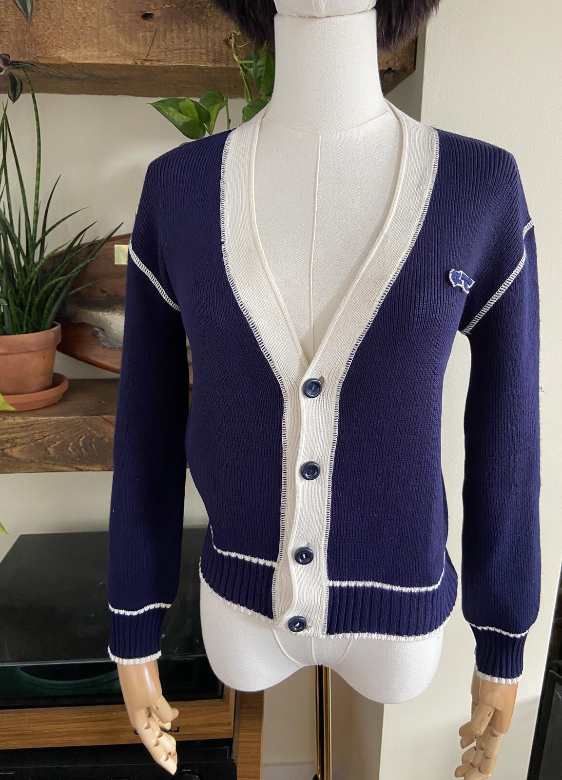 Vintage 1980s Navy & White Cardigan