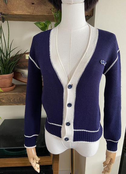 Vintage 1980s Navy & White Cardigan