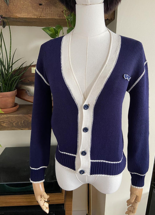 Vintage 1980s Navy & White Cardigan