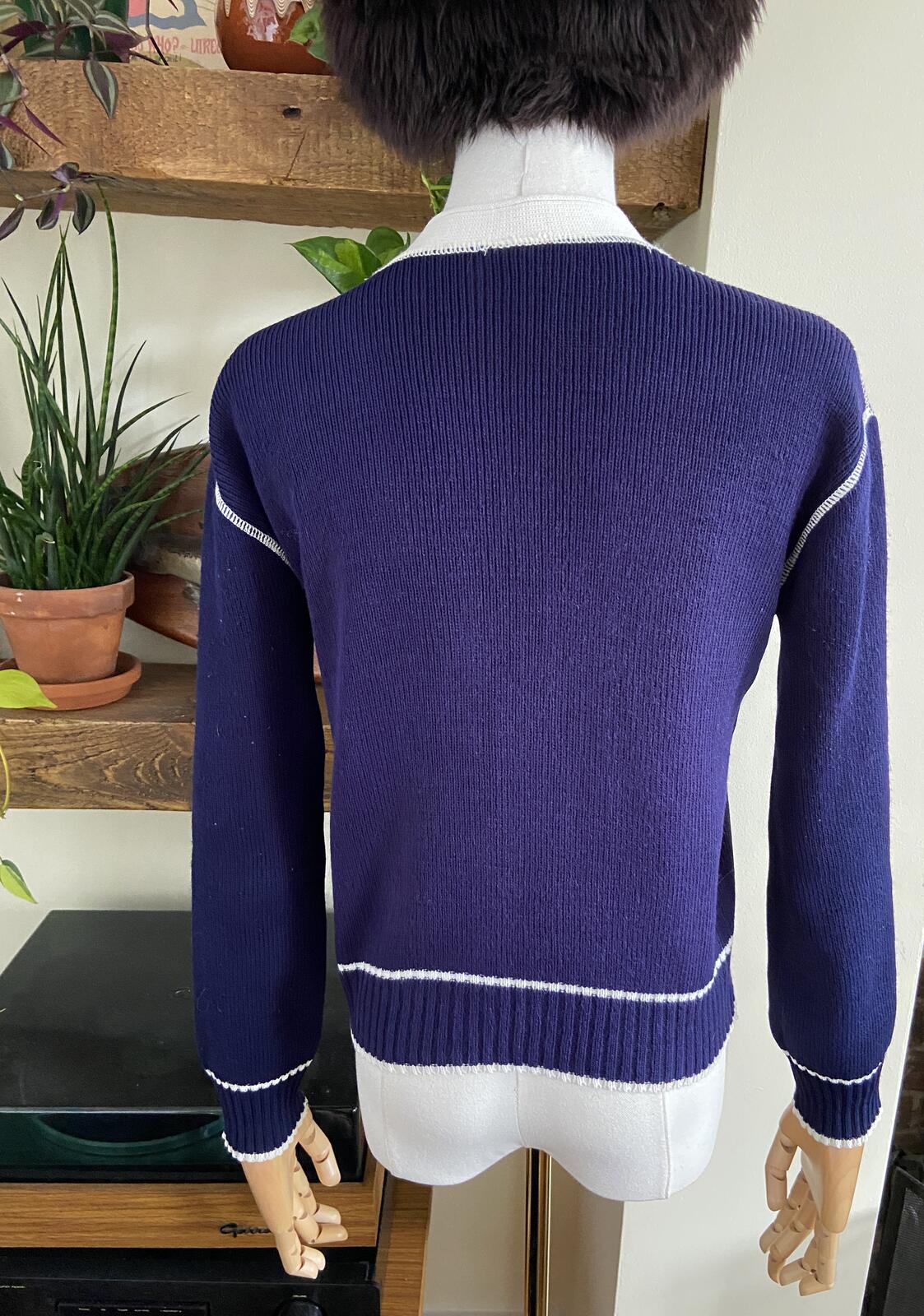 Vintage 1980s Navy & White Cardigan