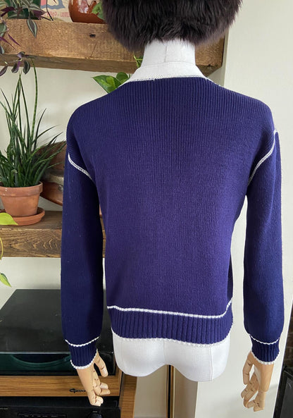 Vintage 1980s Navy & White Cardigan