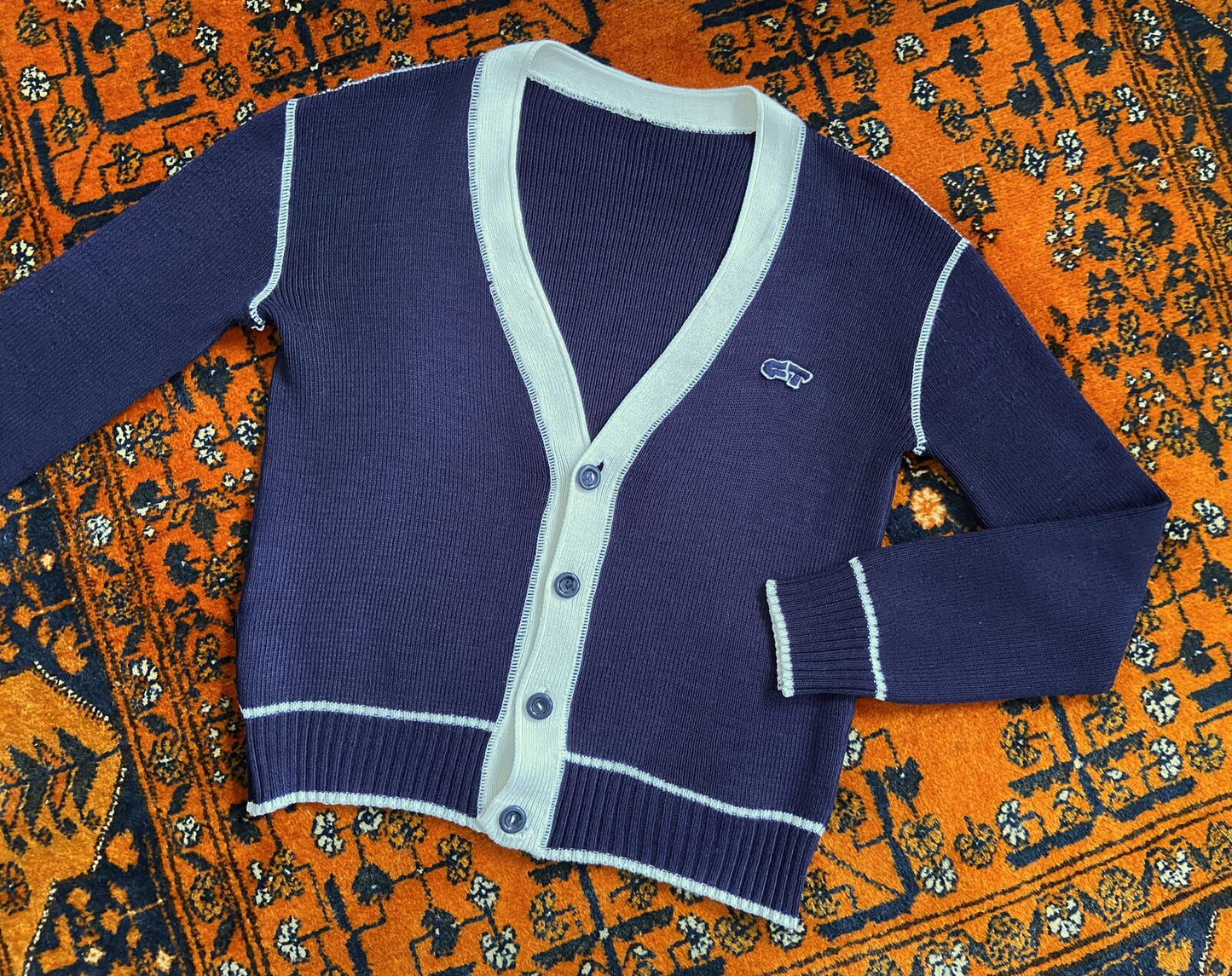 Vintage 1980s Navy & White Cardigan