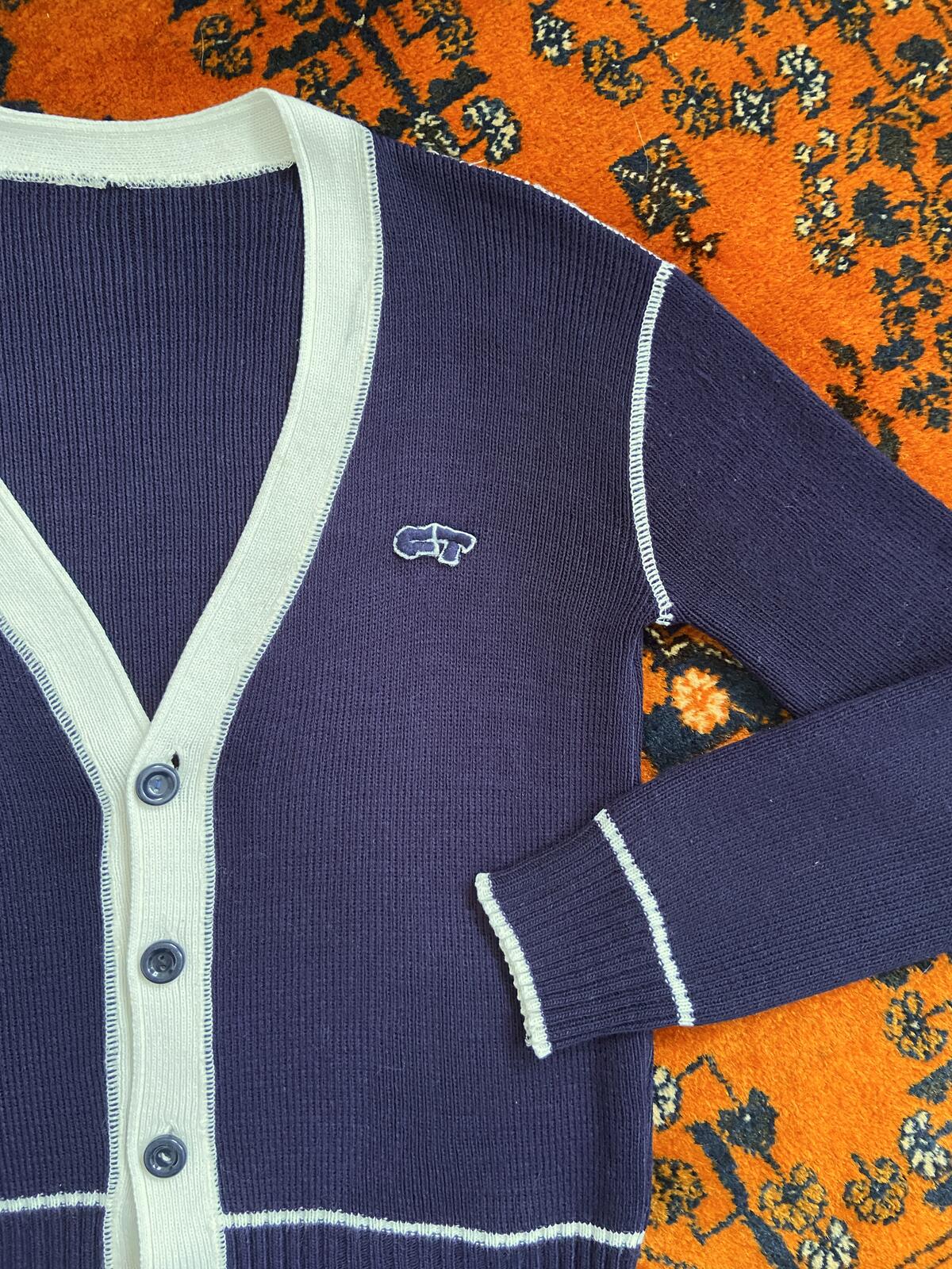 Vintage 1980s Navy & White Cardigan