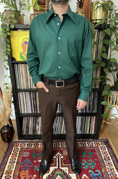 Vintage 1970s Emerald Green Deadstock Dagger Collar Shirt