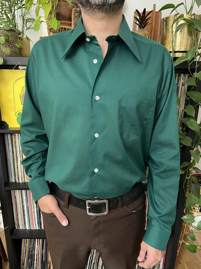 Vintage 1970s Emerald Green Deadstock Dagger Collar Shirt