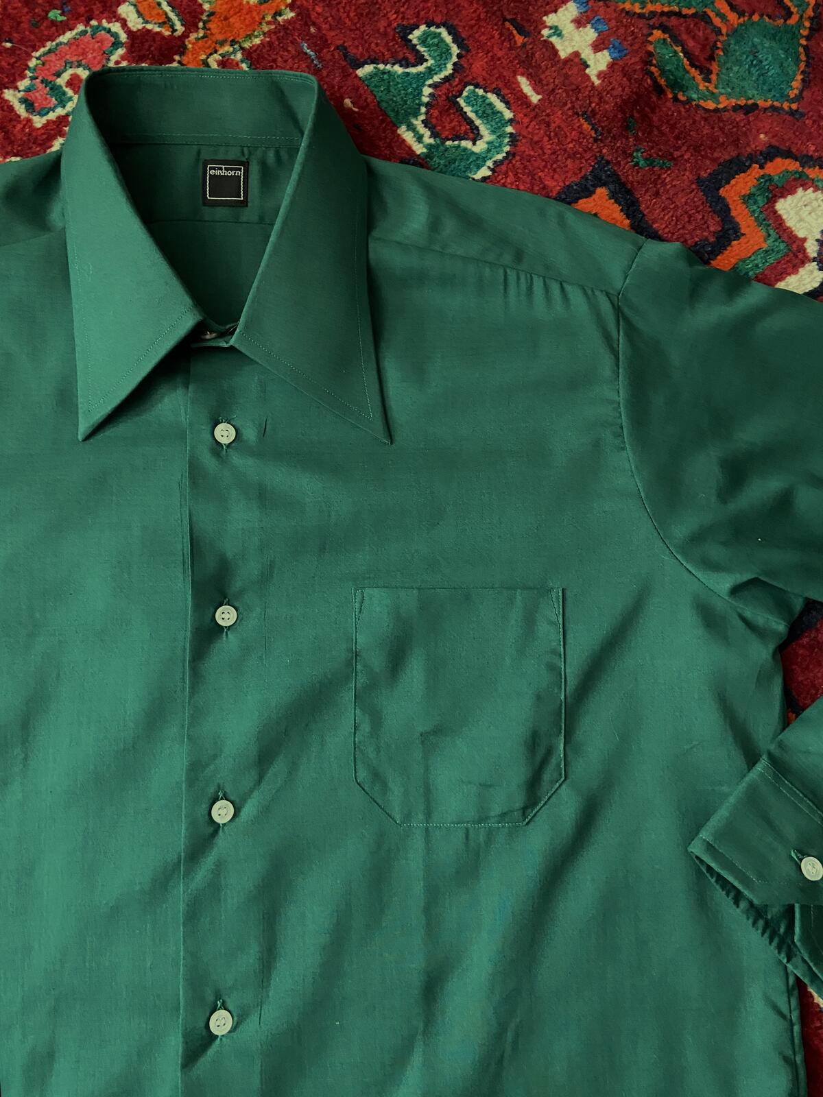 Vintage 1970s Emerald Green Deadstock Dagger Collar Shirt