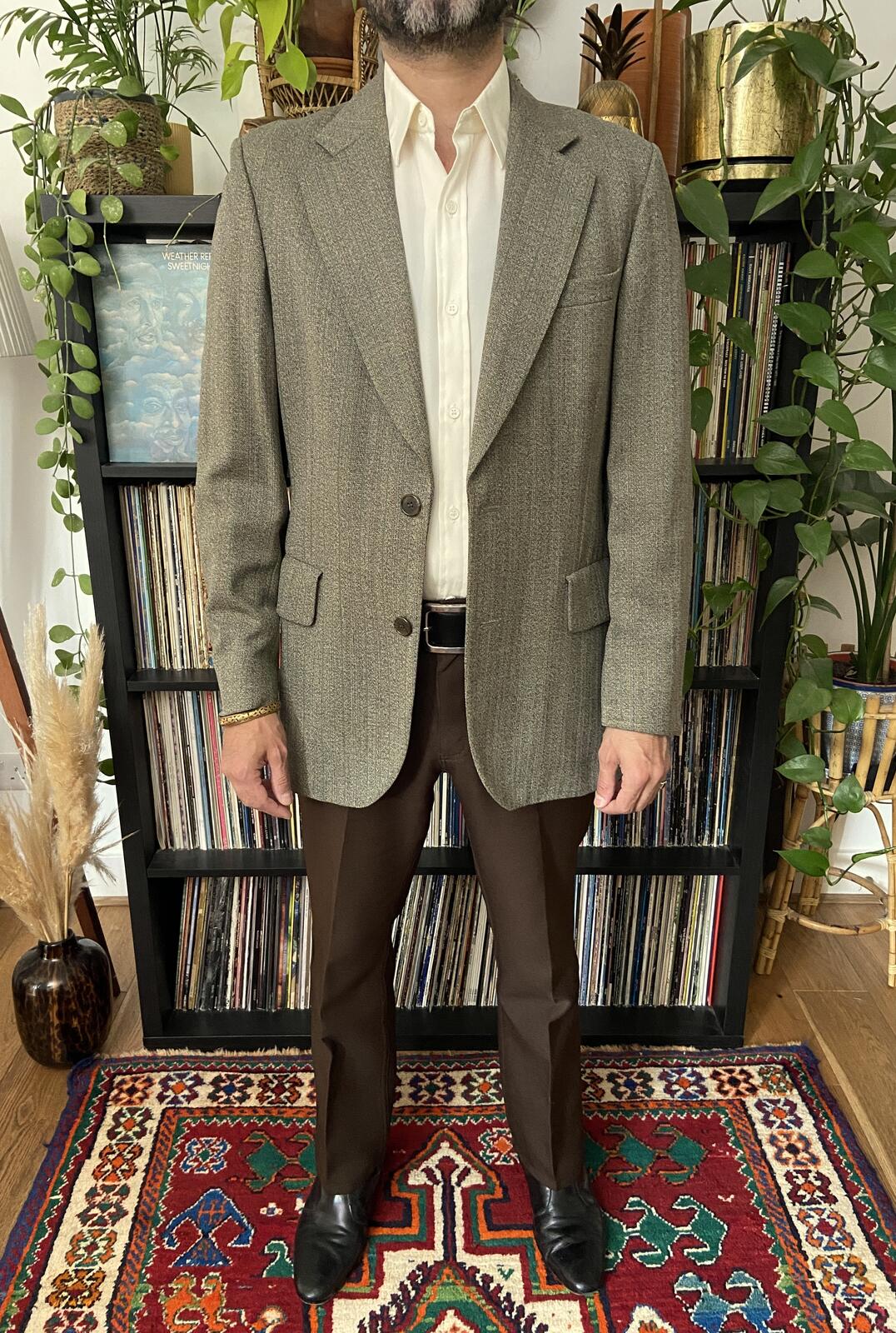 Vintage 1970s Dusty Green & Brown Wool Blazer Jacket