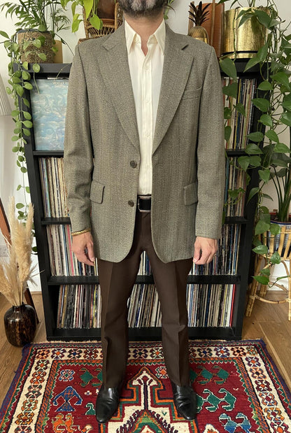 Vintage 1970s Dusty Green & Brown Wool Blazer Jacket