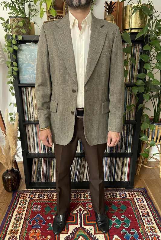 Vintage 1970s Dusty Green & Brown Wool Blazer Jacket