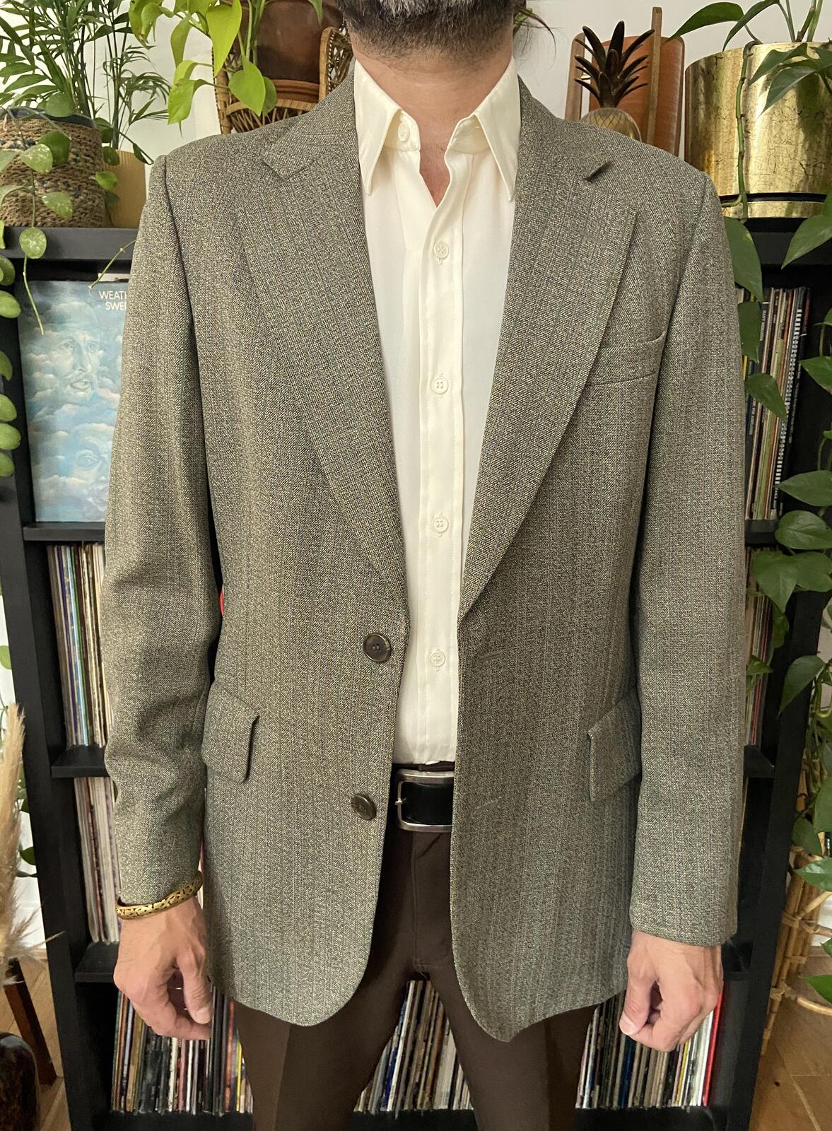 Vintage 1970s Dusty Green & Brown Wool Blazer Jacket