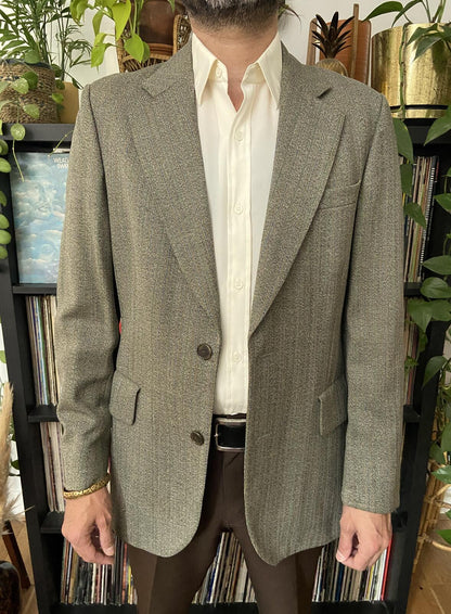 Vintage 1970s Dusty Green & Brown Wool Blazer Jacket