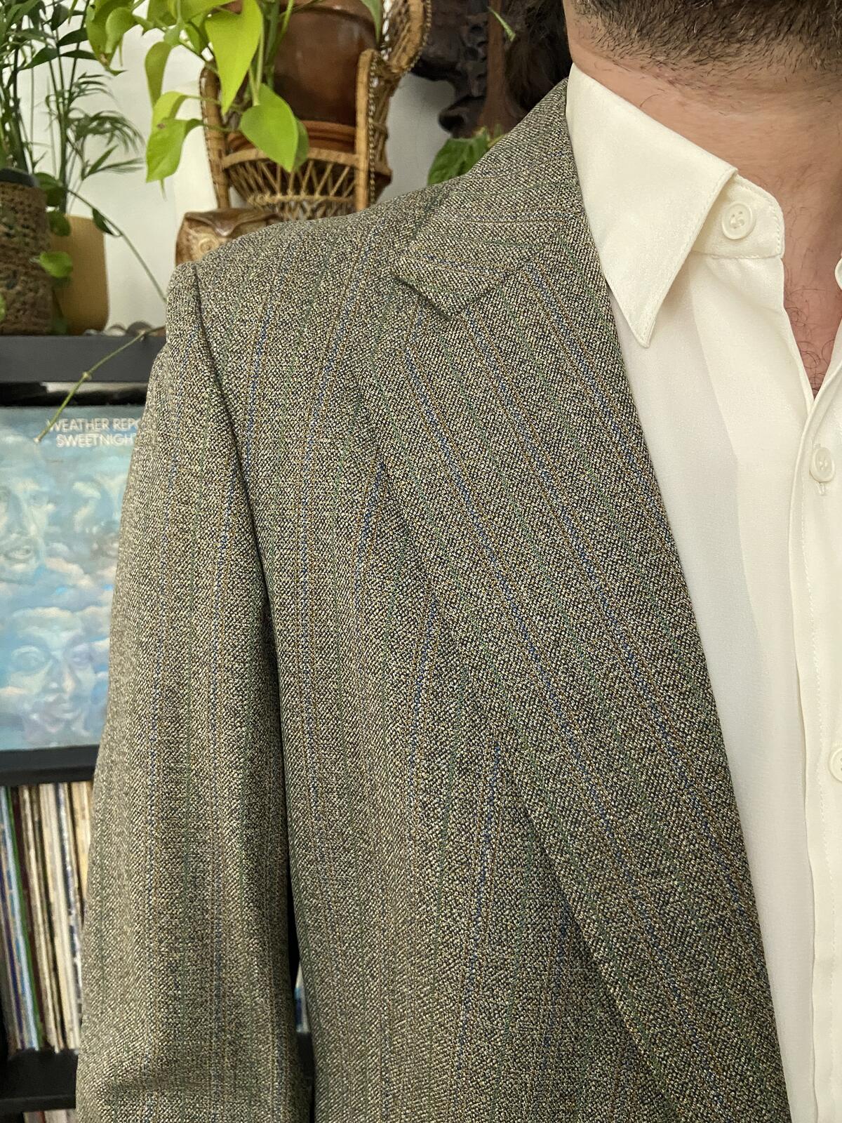 Vintage 1970s Dusty Green & Brown Wool Blazer Jacket