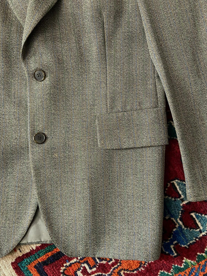 Vintage 1970s Dusty Green & Brown Wool Blazer Jacket