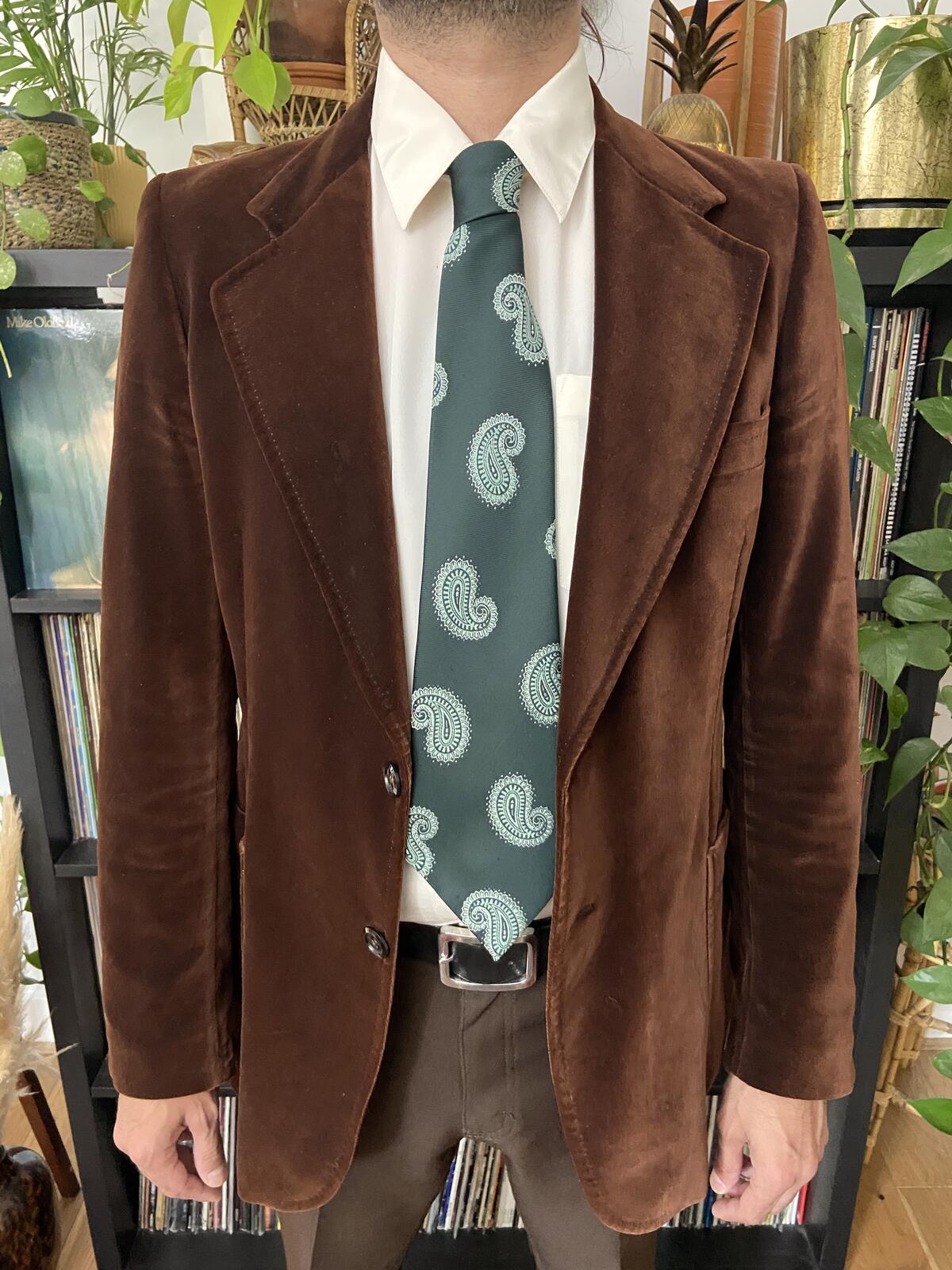 Vintage 1970s Forest Green Paisley Kipper Tie
