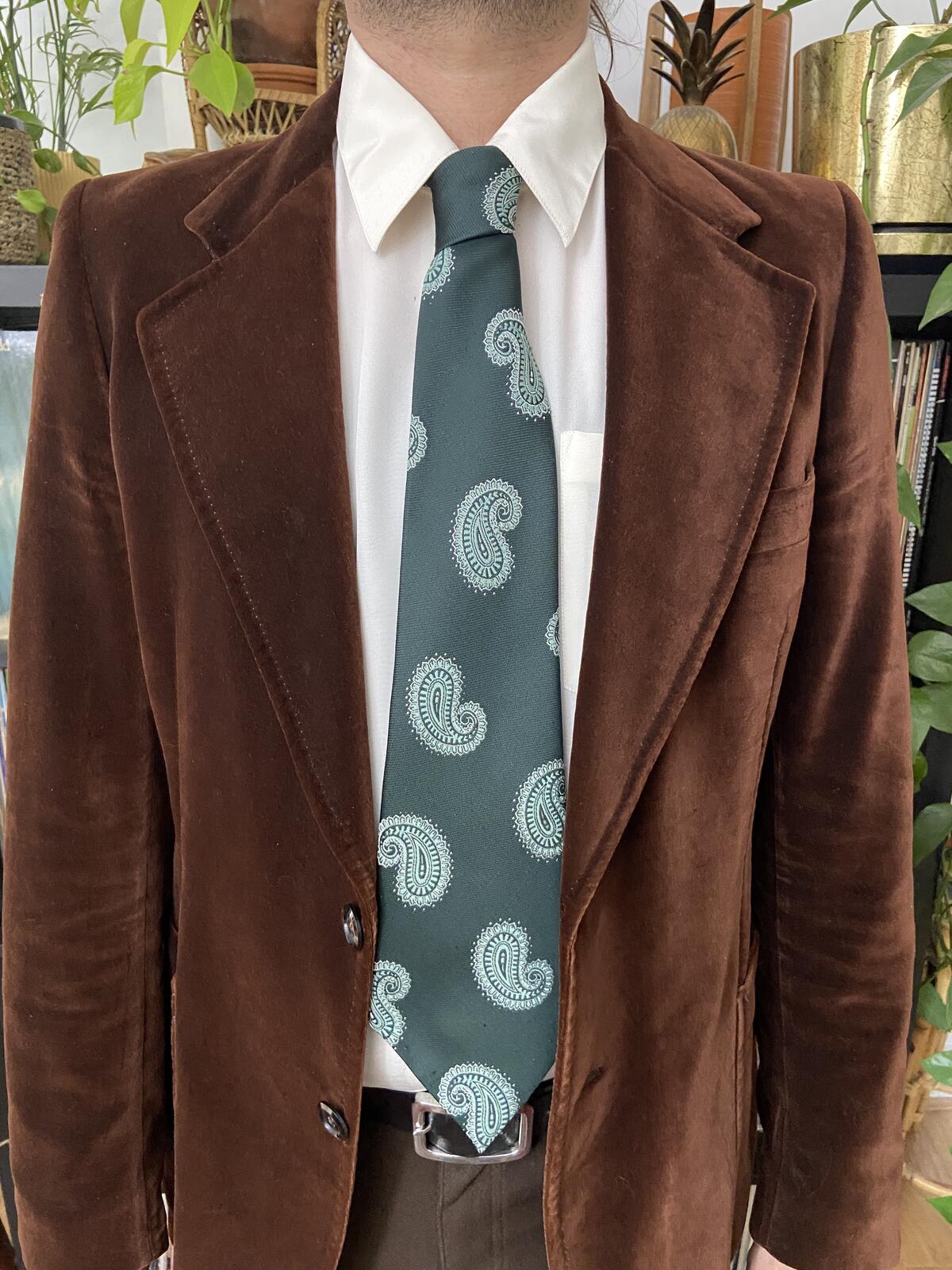 Vintage 1970s Forest Green Paisley Kipper Tie