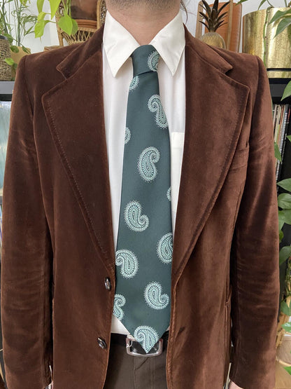 Vintage 1970s Forest Green Paisley Kipper Tie