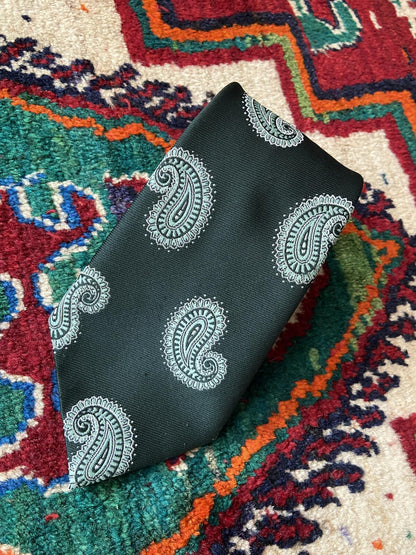 Vintage 1970s Forest Green Paisley Kipper Tie
