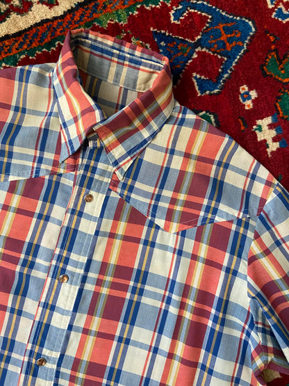 Vintage 1970s Dagger Collar Red & Blue Western Shirt